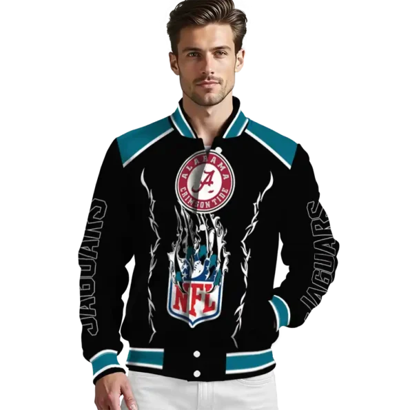 personalized jacksonville jaguars claw blood teal black varsity jacket high quality.webp