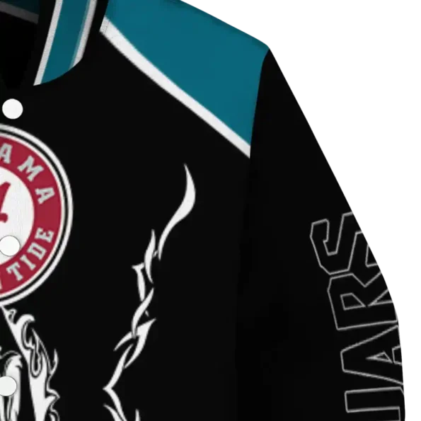 personalized jacksonville jaguars claw blood teal black varsity jacket premium grade.webp