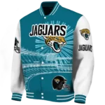personalized jacksonville jaguars ferris arena teal white varsity jacket best selling.webp