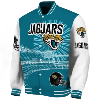 personalized jacksonville jaguars ferris arena teal white varsity jacket best selling.webp