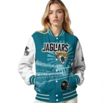 personalized jacksonville jaguars ferris arena teal white varsity jacket best selling.webp