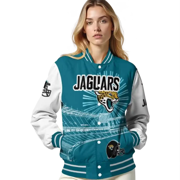 personalized jacksonville jaguars ferris arena teal white varsity jacket latest model.webp