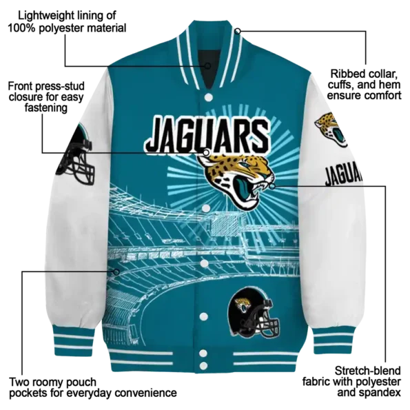 personalized jacksonville jaguars ferris arena teal white varsity jacket new arrival.webp
