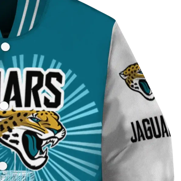 personalized jacksonville jaguars ferris arena teal white varsity jacket premium grade.webp