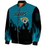 personalized jacksonville jaguars flame border teal black bomber jacket best selling