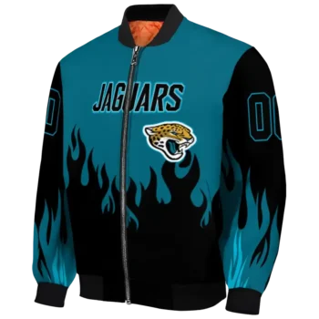 personalized jacksonville jaguars flame border teal black bomber jacket best selling