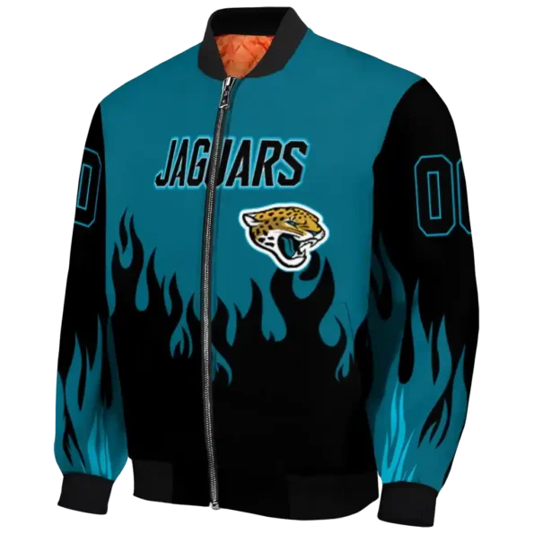 personalized jacksonville jaguars flame border teal black bomber jacket best selling