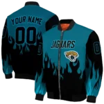 personalized jacksonville jaguars flame border teal black bomber jacket best selling
