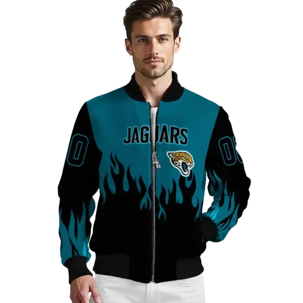personalized jacksonville jaguars flame border teal black bomber jacket high quality