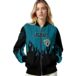 personalized jacksonville jaguars flame border teal black bomber jacket best selling