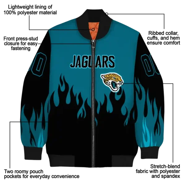 personalized jacksonville jaguars flame border teal black bomber jacket new arrival