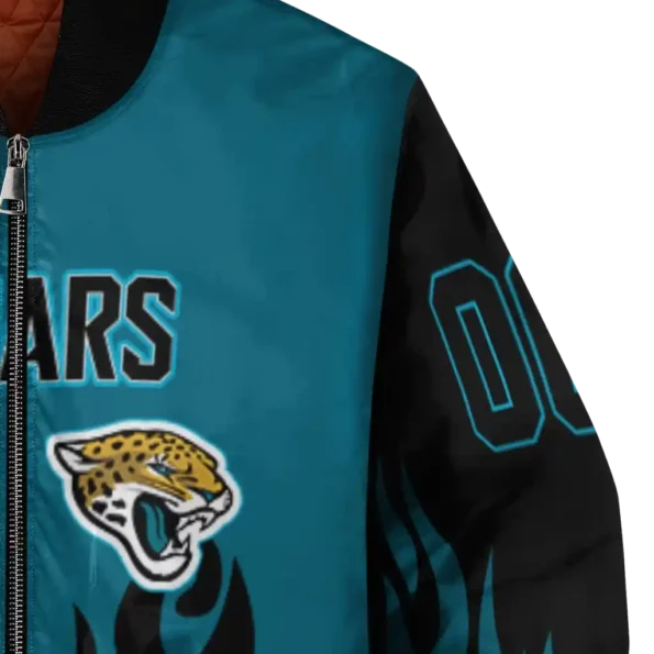 personalized jacksonville jaguars flame border teal black bomber jacket premium grade