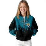 personalized jacksonville jaguars flame border teal black bomber jacket best selling