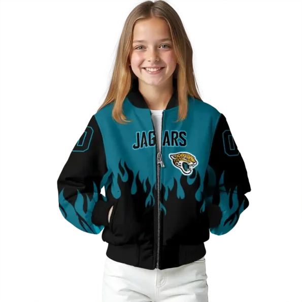 personalized jacksonville jaguars flame border teal black bomber jacket top rated