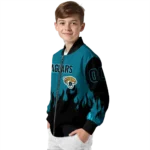 personalized jacksonville jaguars flame border teal black bomber jacket best selling