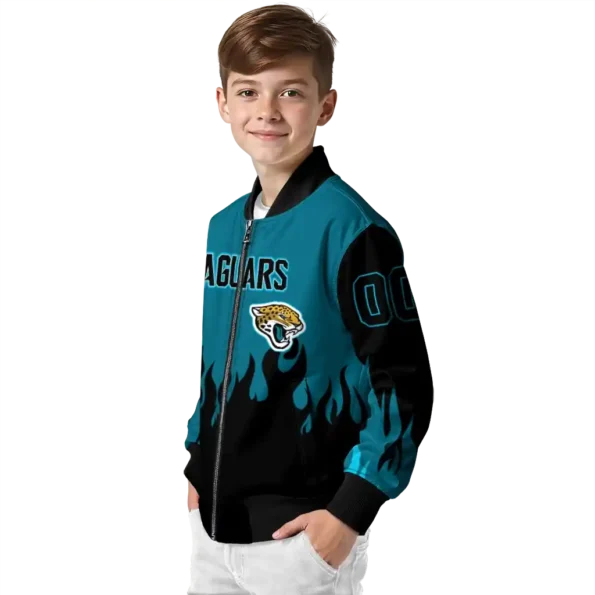 personalized jacksonville jaguars flame border teal black bomber jacket trendy