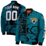 personalized jacksonville jaguars hexagon cluster teal black bomber jacket best selling