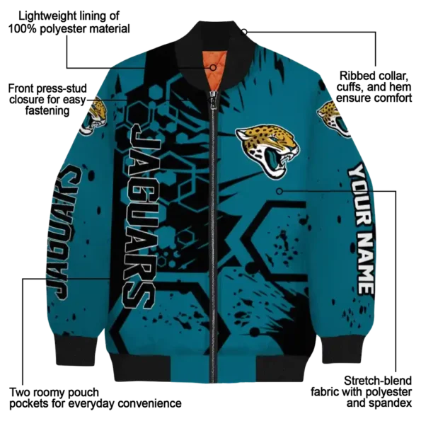 personalized jacksonville jaguars hexagon cluster teal black bomber jacket new arrival