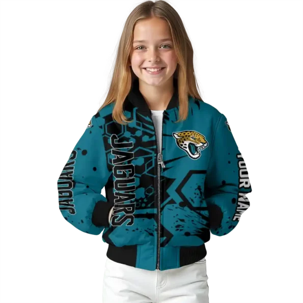 personalized jacksonville jaguars hexagon cluster teal black bomber jacket top rated