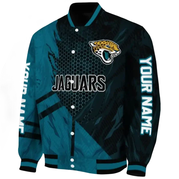 personalized jacksonville jaguars hexagon mesh teal black varsity jacket best selling.webp