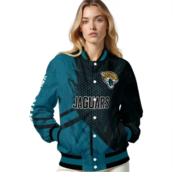 personalized jacksonville jaguars hexagon mesh teal black varsity jacket latest model.webp