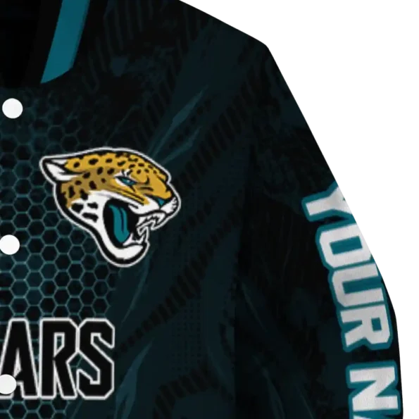 personalized jacksonville jaguars hexagon mesh teal black varsity jacket premium grade.webp
