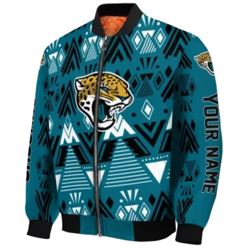 personalized jacksonville jaguars pyramid shapes teal bomber jacket best selling