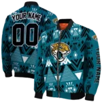 personalized jacksonville jaguars pyramid shapes teal bomber jacket best selling