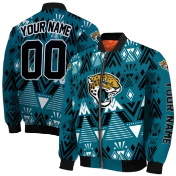 personalized jacksonville jaguars pyramid shapes teal bomber jacket fashion forward