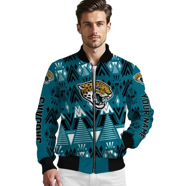 personalized jacksonville jaguars pyramid shapes teal bomber jacket high quality