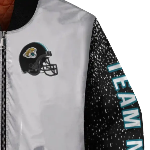 personalized jacksonville jaguars speckled arms teal gray bomber jacket premium grade