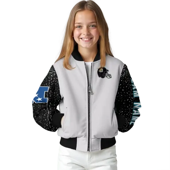 personalized jacksonville jaguars speckled arms teal gray bomber jacket top rated