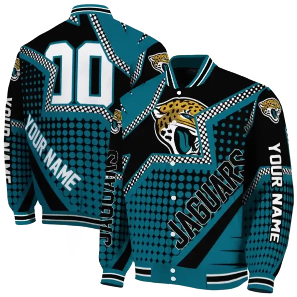 personalized jacksonville jaguars star burst teal varsity jacket fashion forward.webp