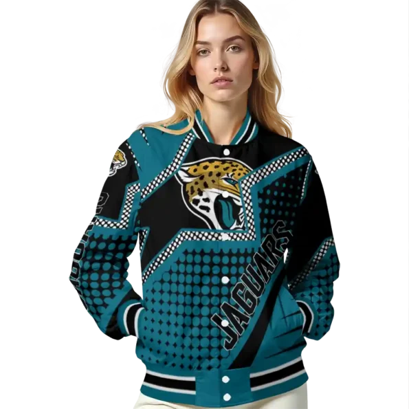personalized jacksonville jaguars star burst teal varsity jacket latest model.webp