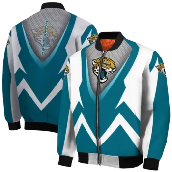 personalized jacksonville jaguars v stripes teal white bomber jacket fashion forward