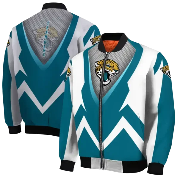 personalized jacksonville jaguars v stripes teal white bomber jacket fashion forward