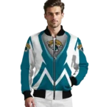 personalized jacksonville jaguars v stripes teal white bomber jacket best selling