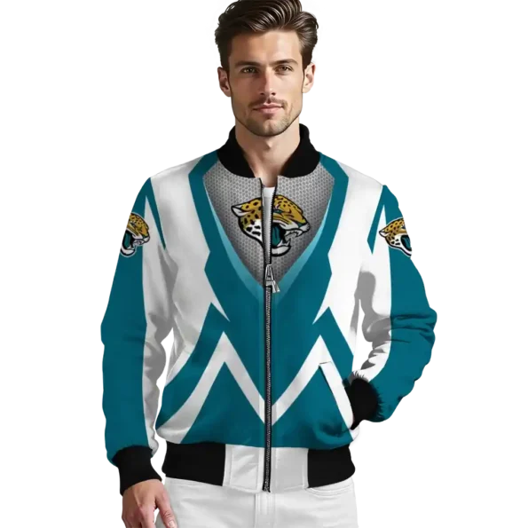 personalized jacksonville jaguars v stripes teal white bomber jacket high quality