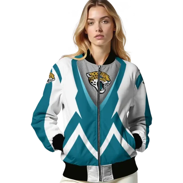 personalized jacksonville jaguars v stripes teal white bomber jacket latest model