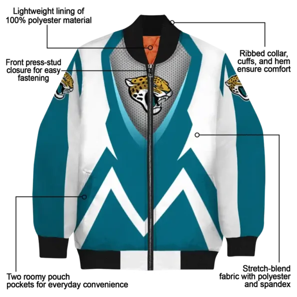 personalized jacksonville jaguars v stripes teal white bomber jacket new arrival