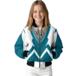 personalized jacksonville jaguars v stripes teal white bomber jacket best selling