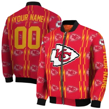 personalized kansas city chiefs bolt stripe red bomber jacket fashion forward