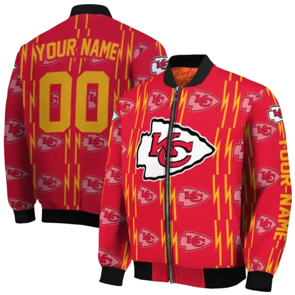 personalized kansas city chiefs bolt stripe red bomber jacket fashion forward
