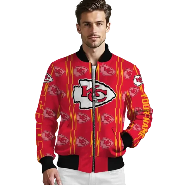 personalized kansas city chiefs bolt stripe red bomber jacket high quality