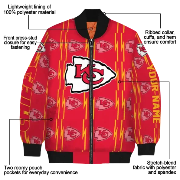 personalized kansas city chiefs bolt stripe red bomber jacket new arrival