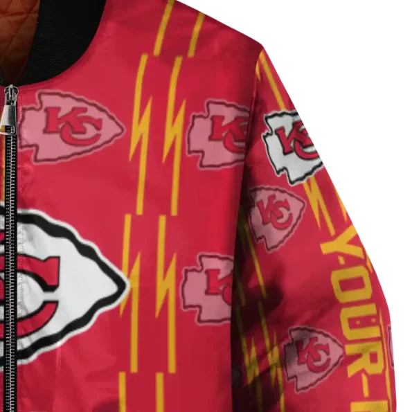 personalized kansas city chiefs bolt stripe red bomber jacket premium grade