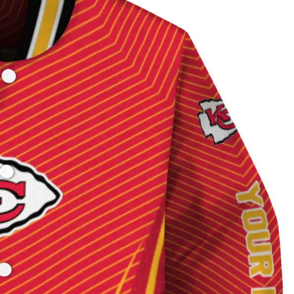 personalized kansas city chiefs chevron arrow red varsity jacket premium grade