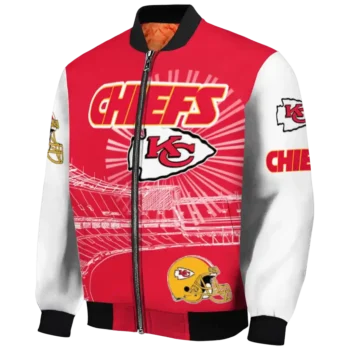 personalized kansas city chiefs ferris arena red white bomber jacket best selling
