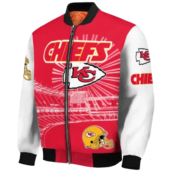 personalized kansas city chiefs ferris arena red white bomber jacket best selling