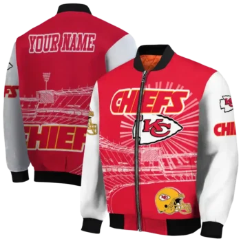 personalized kansas city chiefs ferris arena red white bomber jacket fashion forward